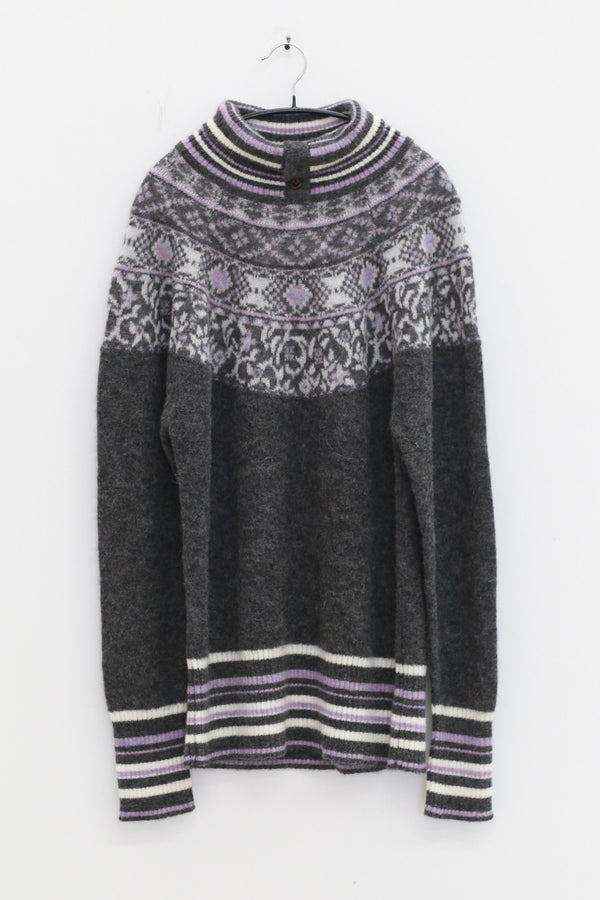 NAN KNITS Fair Isle striped sweatshirt NAN-N25AWJUM09GRA-PINSE colorblock